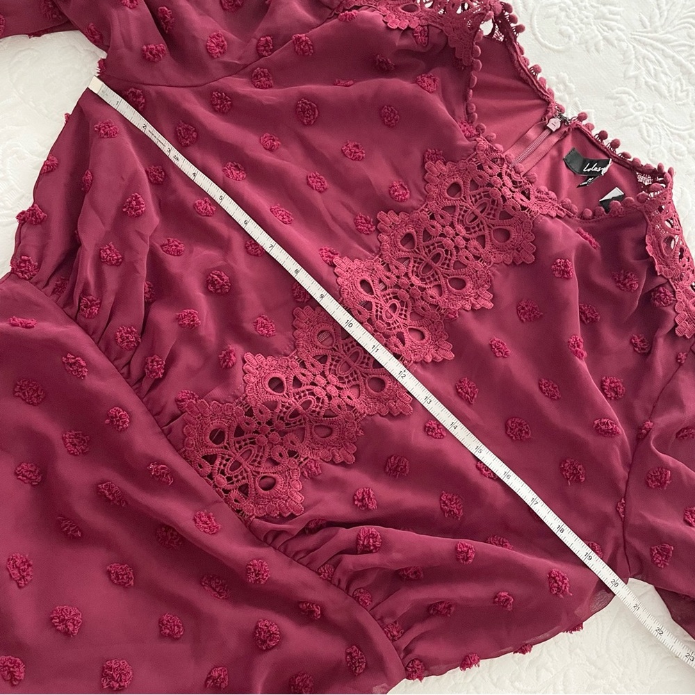 NWT Lust or Love Wine Red Embroidered Lace Long Sleeve Dress Medium - Picture 9 of 12